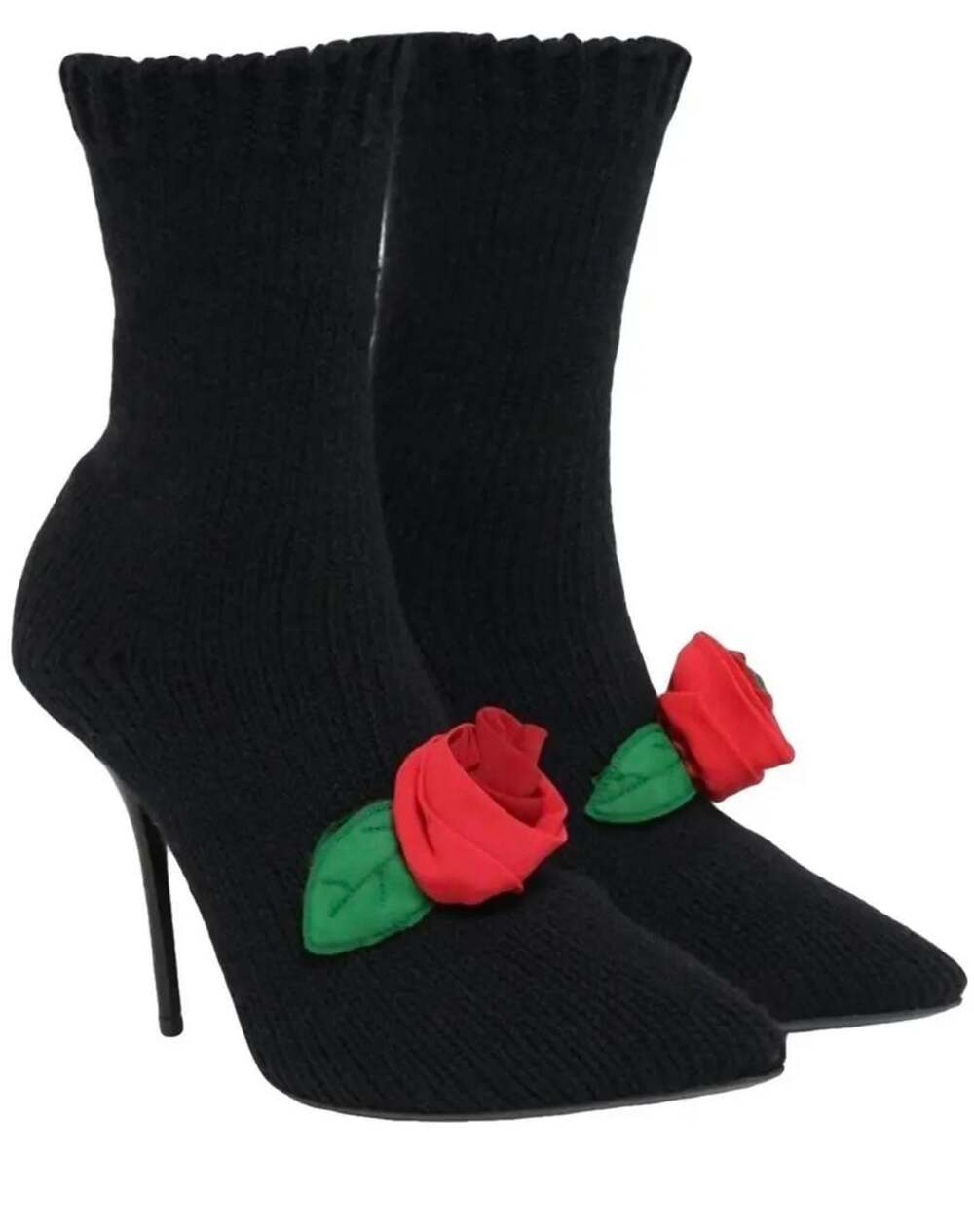 Dolce & Gabbana Floral Appliquéd Knitted Sock Boots